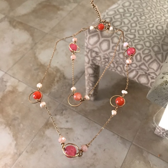 Rose Rhodochrosite and Seed Pearl Double Necklace - Picture 2 of 5